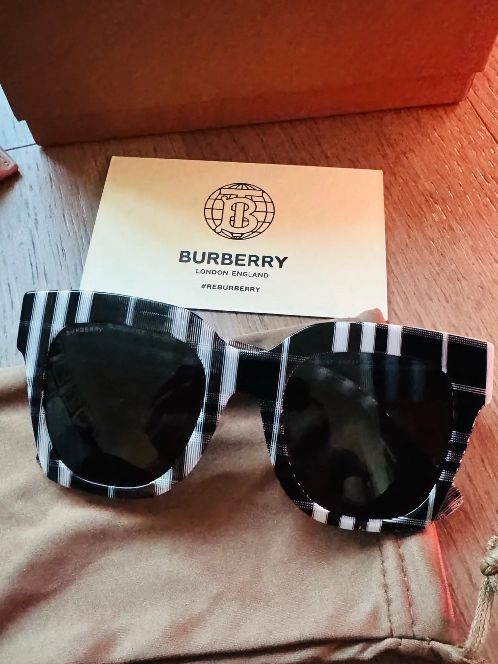 Burberry 4364 399487 Check White Black Dark Gray Sunglasses